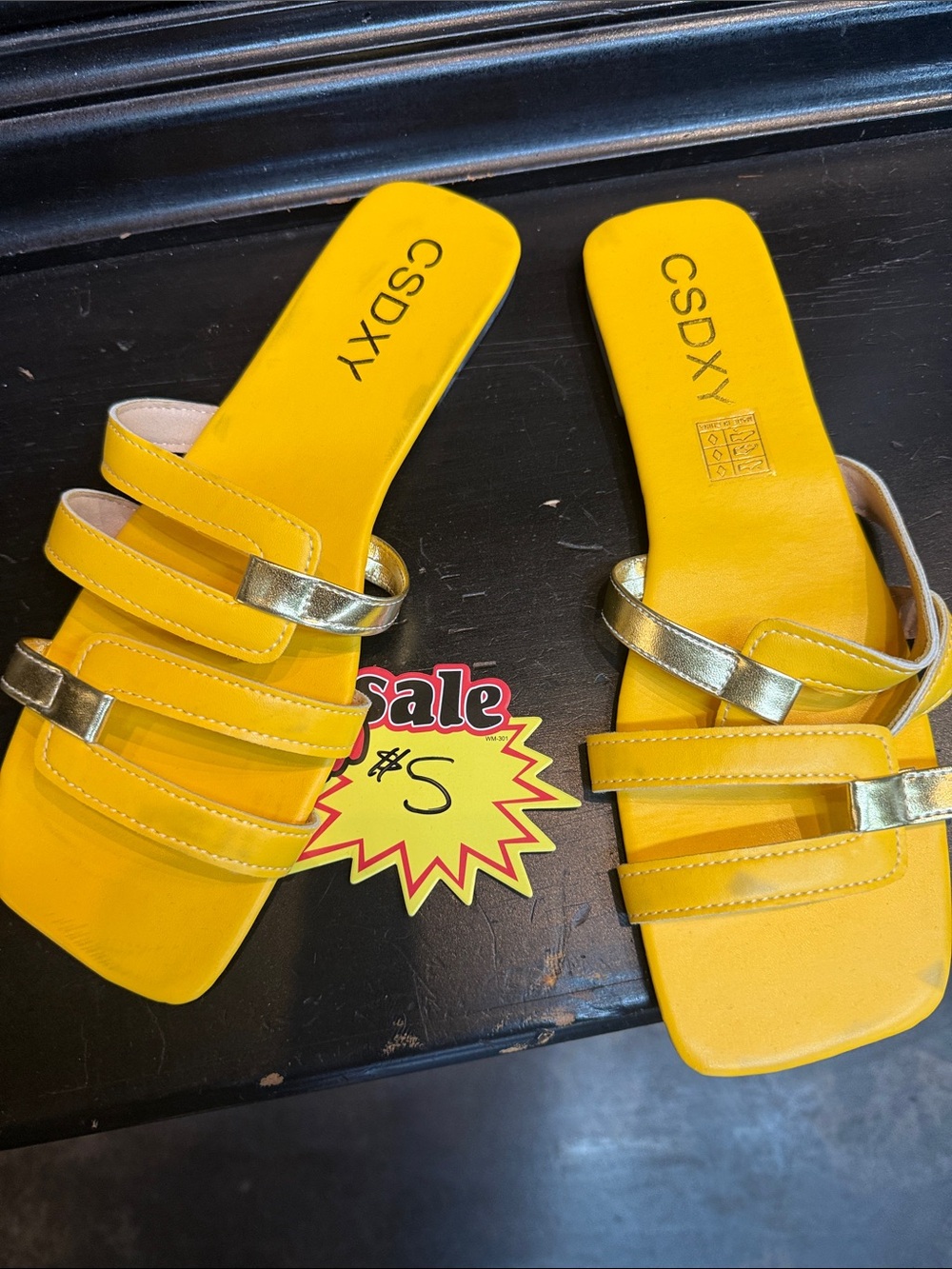 Women's Yellow Slide Sandals with Gold Accent Straps last pair!